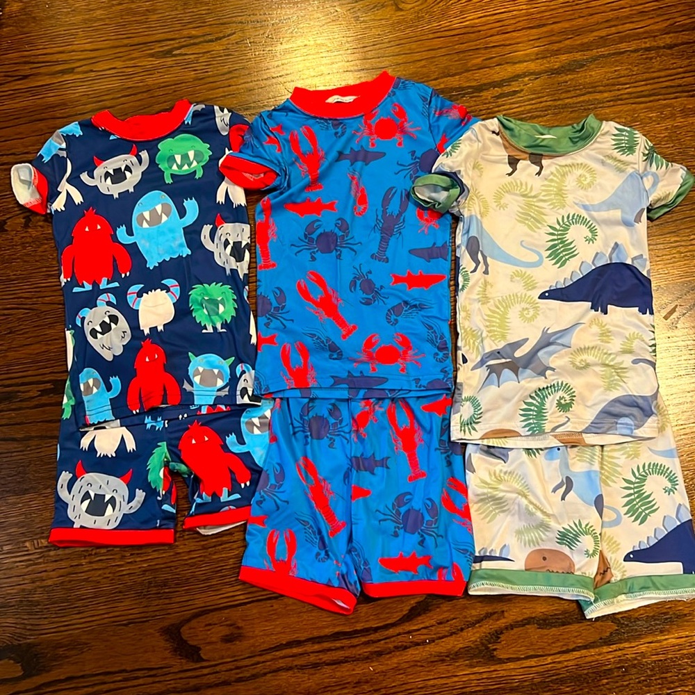 Bundle of Vibrant Blue and Red Pajama Sets for Warm Nights, vintage
